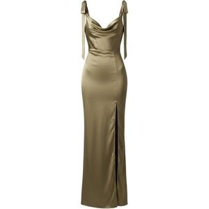 Vow'd Fern Moss and‎ Sand Satin Cowl Neck Maxi Dress Tie Shoulder Slit Size S